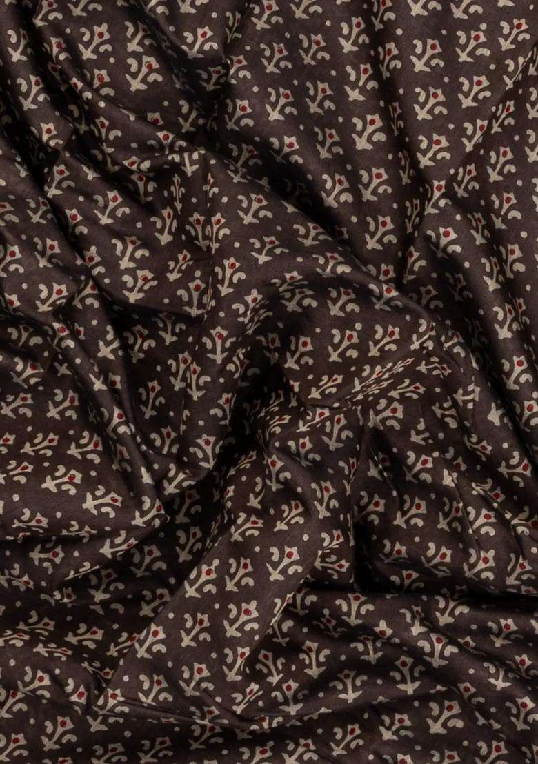 Black Printed Blended Cotton Saree With Zari Border For Women - Indya