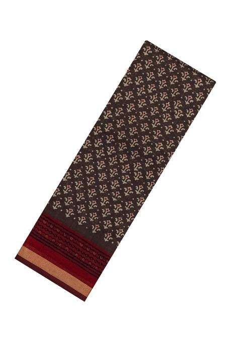 Black Printed Blended Cotton Saree With Zari Border For Women