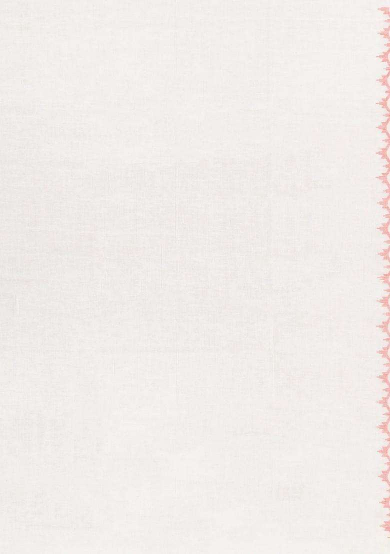 White Handloom Bengal Cotton Saree With Meena Buttas With Buttas And Brocade Design For Women - Indya