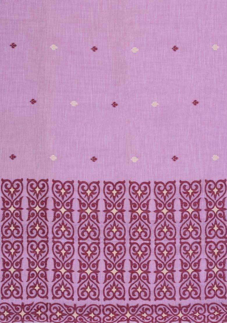 Lavander Lavender Woven Bengal Cotton Art Silk Saree With Buttas With Buttas And Brocade Design For Women - Indya