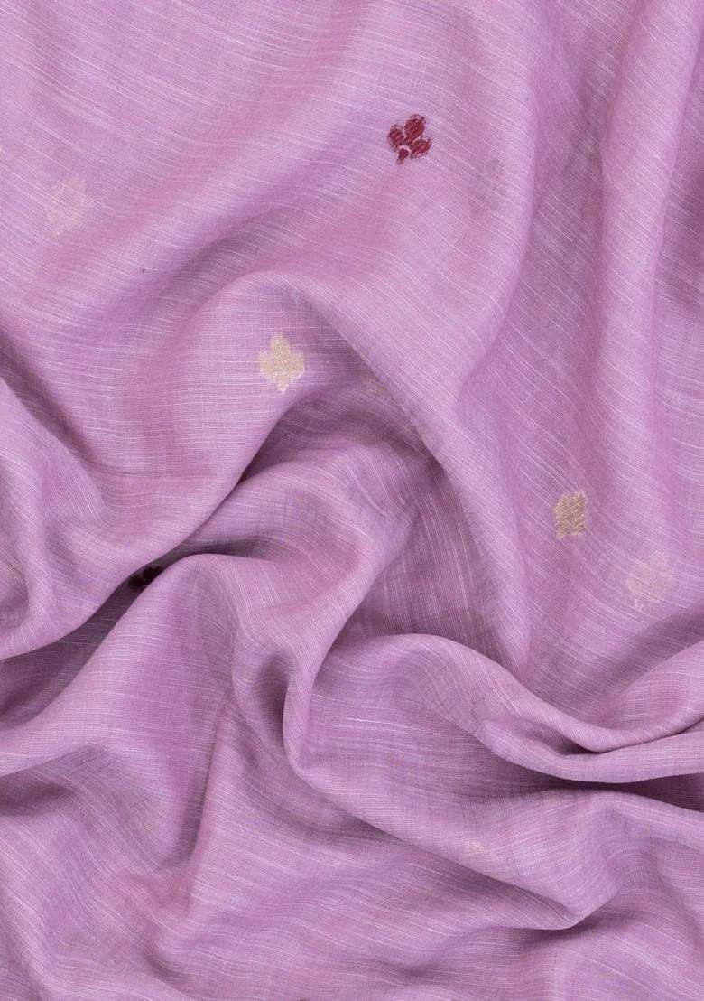 Lavander Lavender Woven Bengal Cotton Art Silk Saree With Buttas With Buttas And Brocade Design For Women - Indya