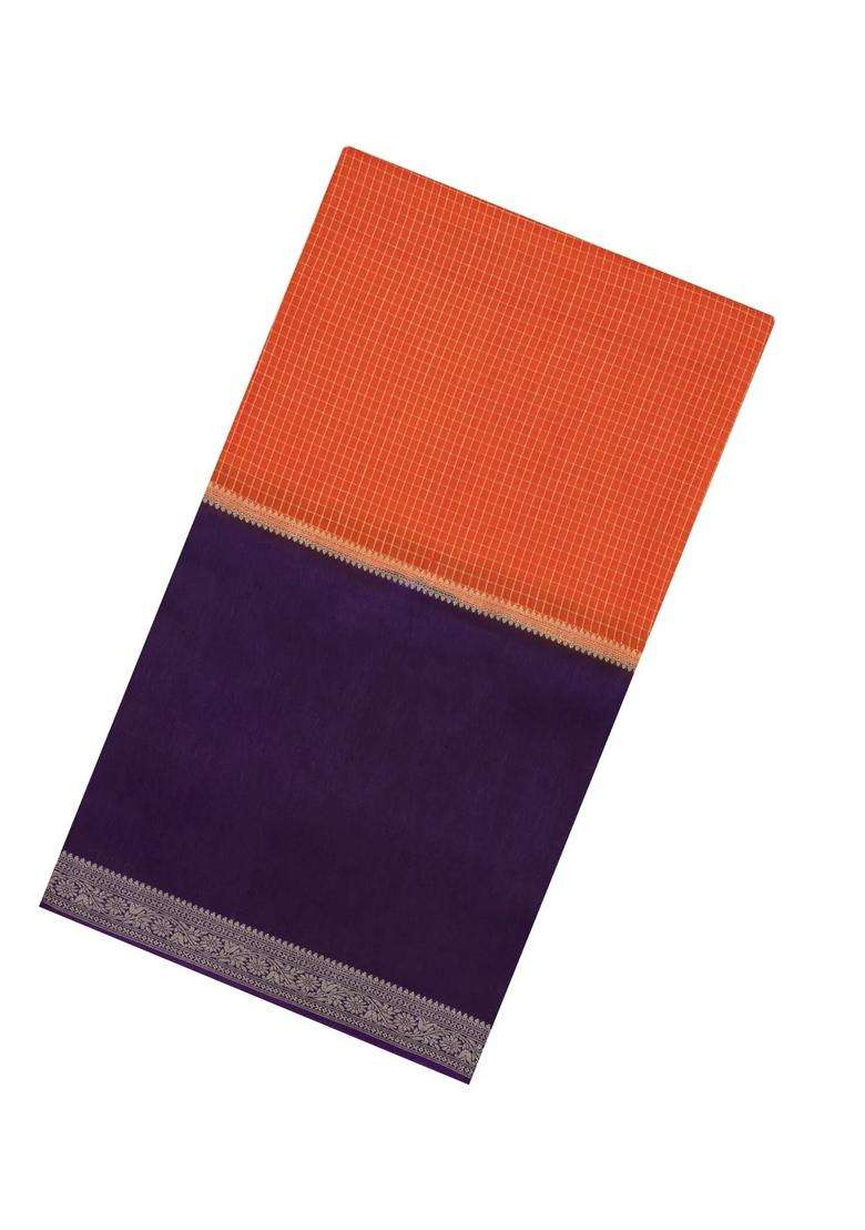 Orange Woven Blended Viscose Art Silk Saree With Zari Checks With Checks And Stripes Design For Women - Indya