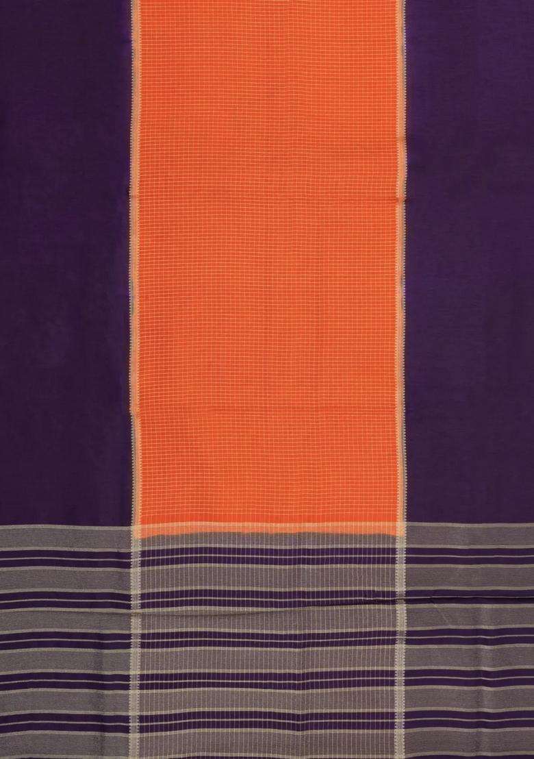 Orange Woven Blended Viscose Art Silk Saree With Zari Checks With Checks And Stripes Design For Women - Indya