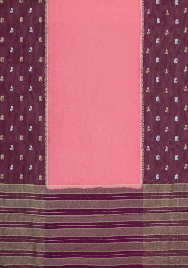 Peach Woven Blended Viscose Art Silk Saree With Contrast Border With Traditional Woven Design For Women - Indya