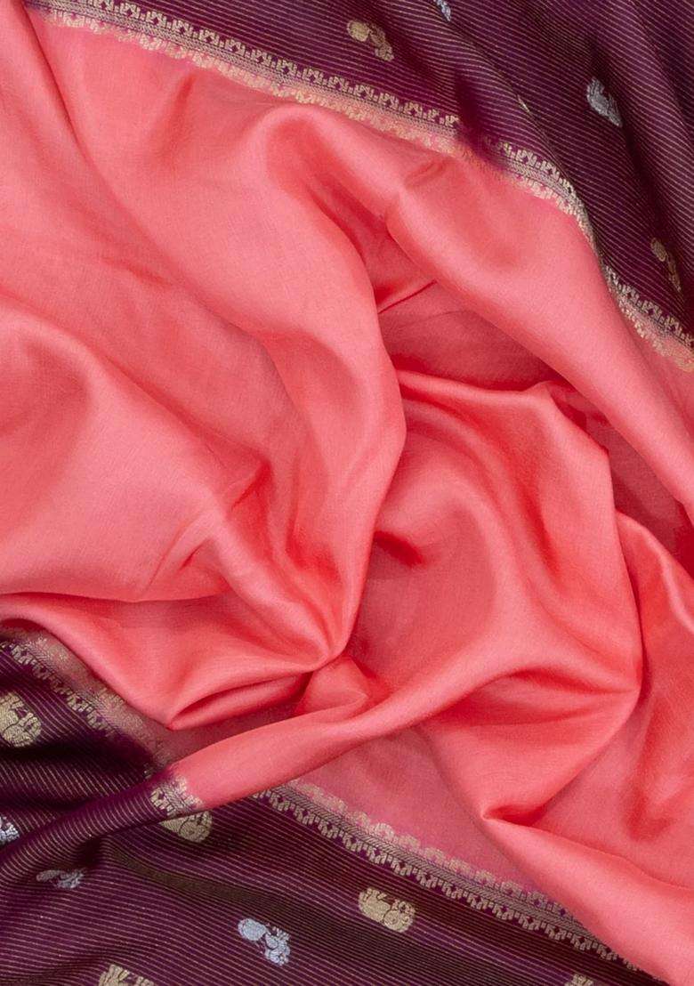 Peach Woven Blended Viscose Art Silk Saree With Contrast Border With Traditional Woven Design For Women - Indya