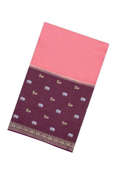 Peach Woven Blended Viscose Art Silk Saree With Contrast Border With Traditional Woven Design For Women