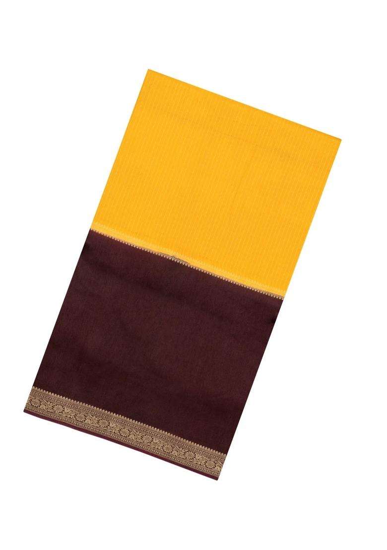 Yellow Woven Blended Viscose Art Silk Saree With Zari Checks With Checks And Stripes Design For Women - Indya
