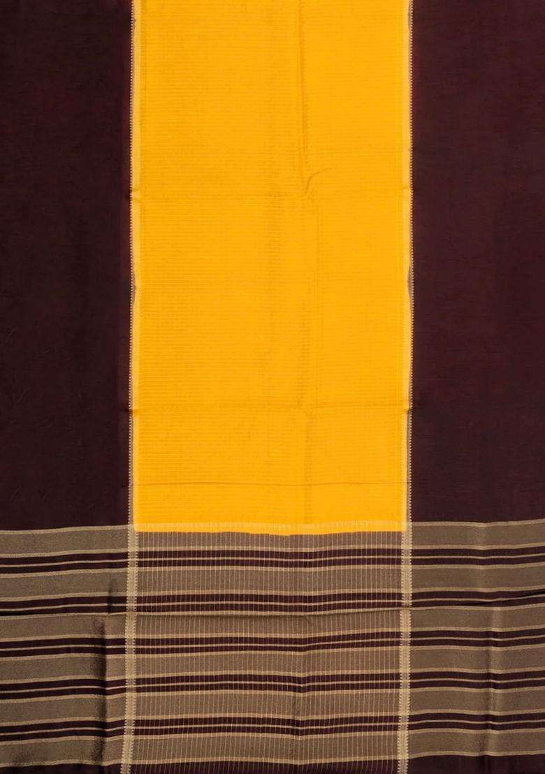 Yellow Woven Blended Viscose Art Silk Saree With Zari Checks With Checks And Stripes Design For Women - Indya