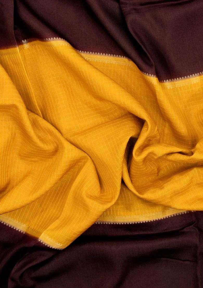 Yellow Woven Blended Viscose Art Silk Saree With Zari Checks With Checks And Stripes Design For Women - Indya