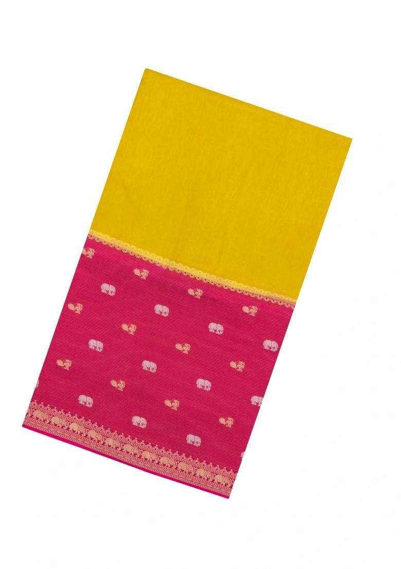 Mustard Woven Blended Viscose Art Silk Saree With Contrast Border With Traditional Woven Design For Women - Indya