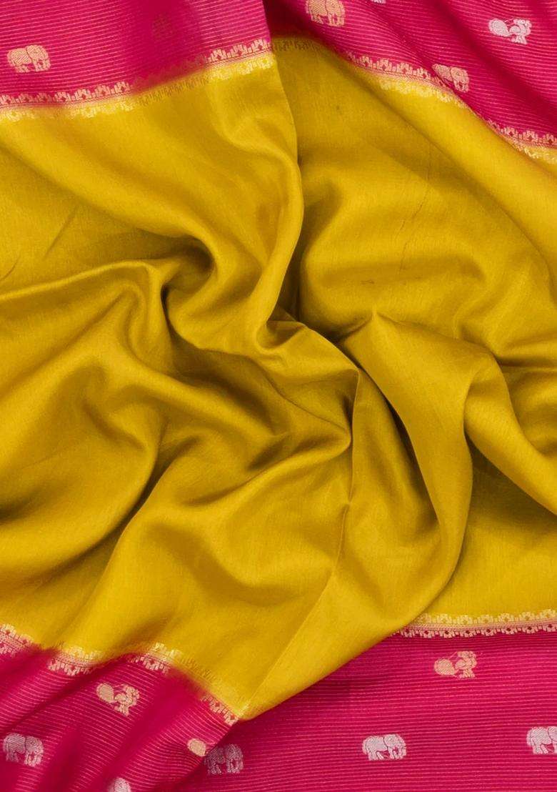 Mustard Woven Blended Viscose Art Silk Saree With Contrast Border With Traditional Woven Design For Women - Indya