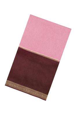 Baby Pink Woven Blended Viscose Art Silk Saree With Zari Checks With Checks And Stripes Design For Women