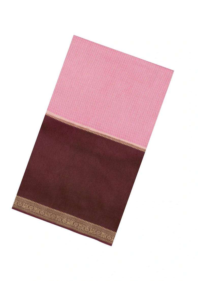 Baby Pink Woven Blended Viscose Art Silk Saree With Zari Checks With Checks And Stripes Design For Women - Indya