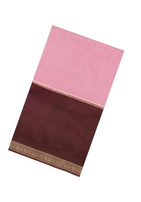 Baby Pink Woven Blended Viscose Art Silk Saree With Zari Checks With Checks And Stripes Design For Women