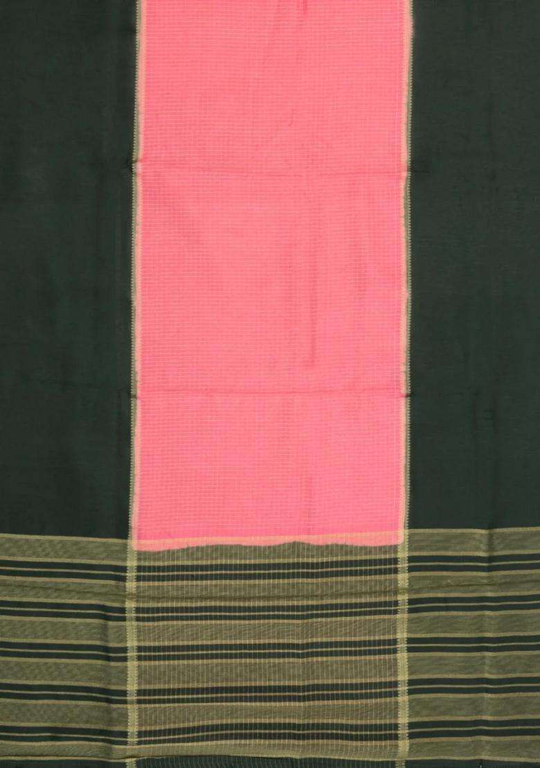 Peach Woven Blended Viscose Art Silk Saree With Zari Checks With Checks And Stripes Design For Women - Indya
