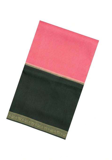 Peach Woven Blended Viscose Art Silk Saree With Zari Checks With Checks And Stripes Design For Women