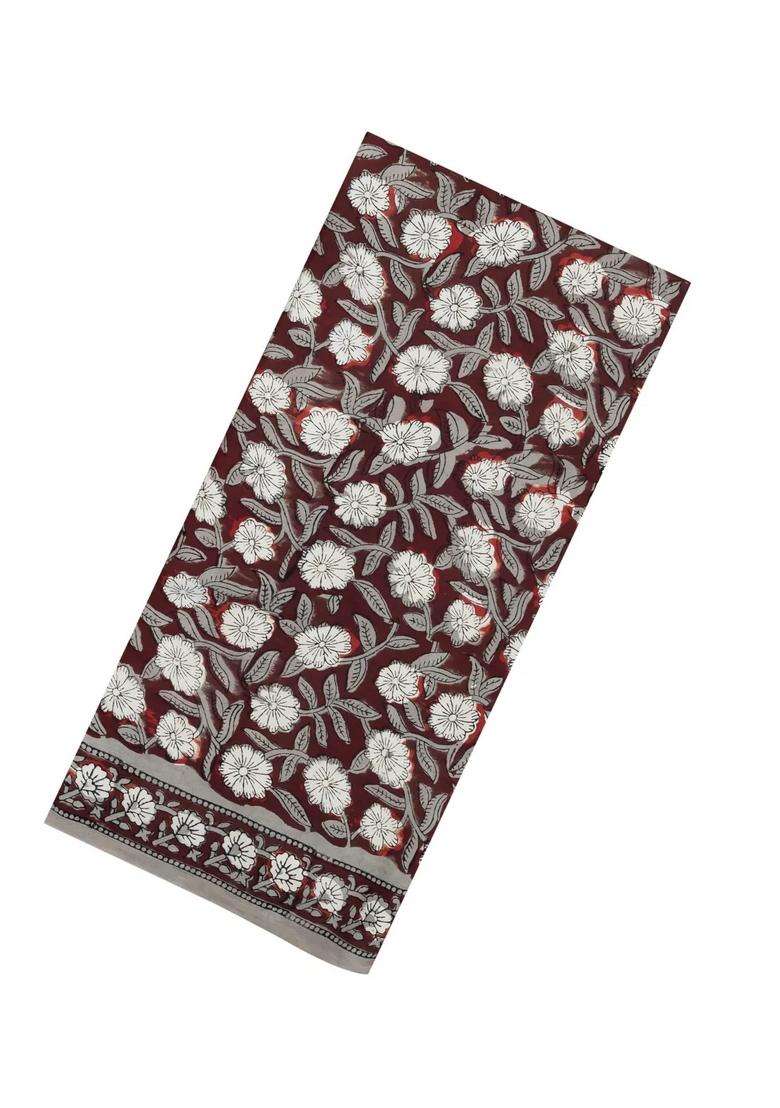 Brown Printed Modal Silk Saree With Floral Motifs For Women - Indya