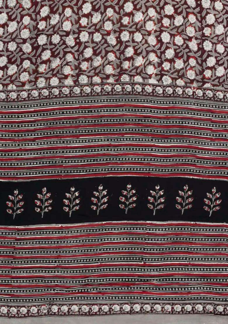 Brown Printed Modal Silk Saree With Floral Motifs For Women - Indya