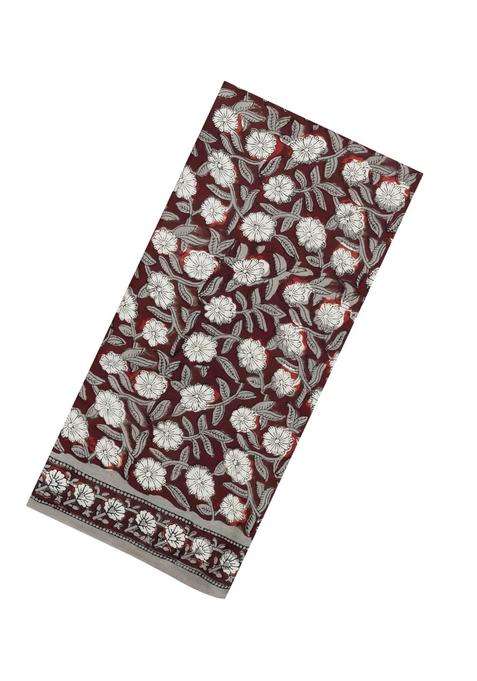 Brown Printed Modal Silk Saree With Floral Motifs For Women