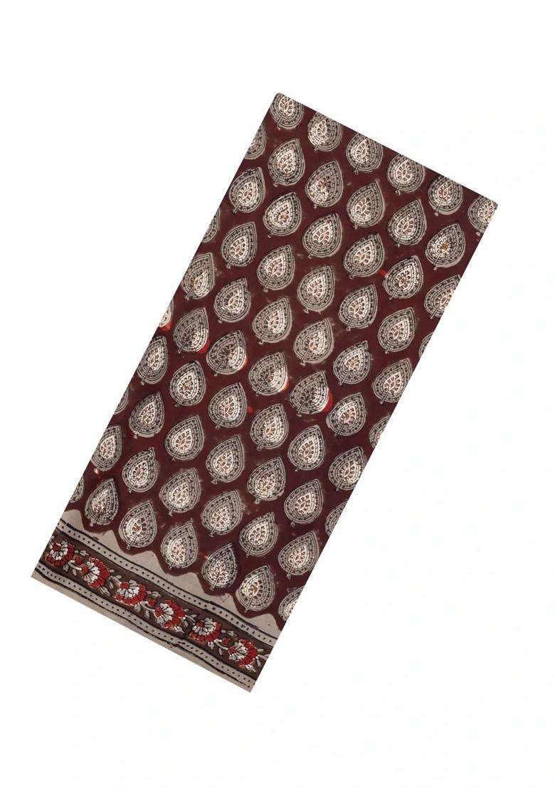 Brown Printed Modal Silk Saree With Floral Motifs For Women - Indya