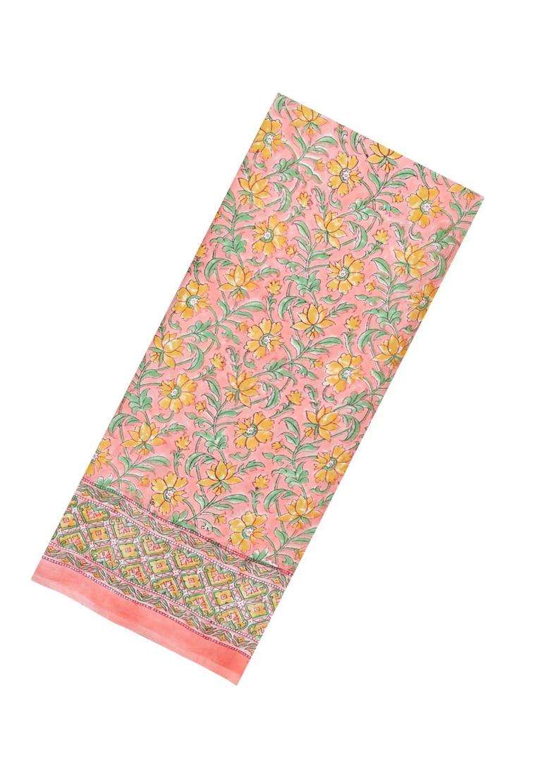 Baby Pink Printed Modal Silk Saree With Floral Motifs For Women - Indya