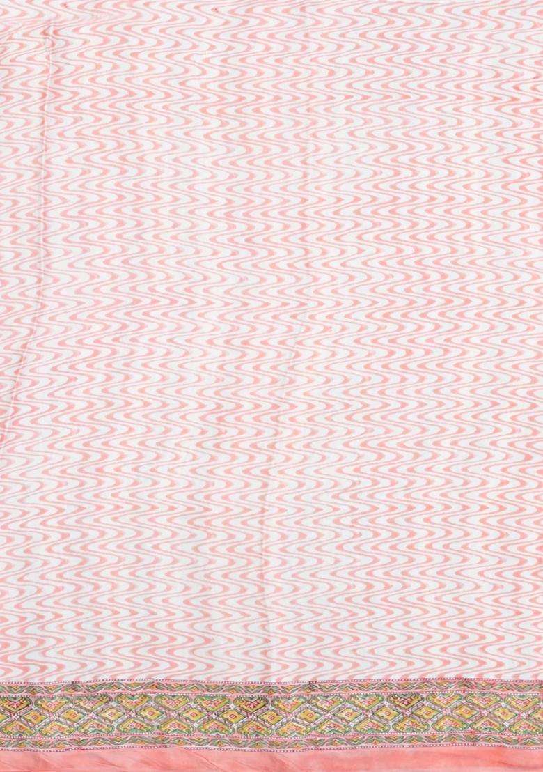 Baby Pink Printed Modal Silk Saree With Floral Motifs For Women - Indya