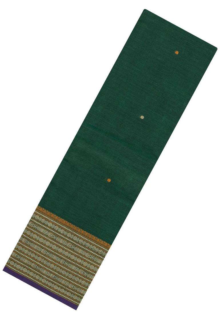 Green Handloom Kanchi Cotton Saree With Buttas With Buttas And Brocade Design For Women - Indya