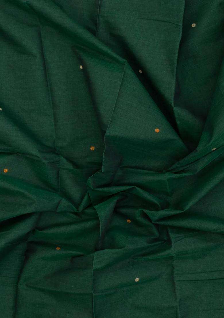Green Handloom Kanchi Cotton Saree With Buttas With Buttas And Brocade Design For Women - Indya