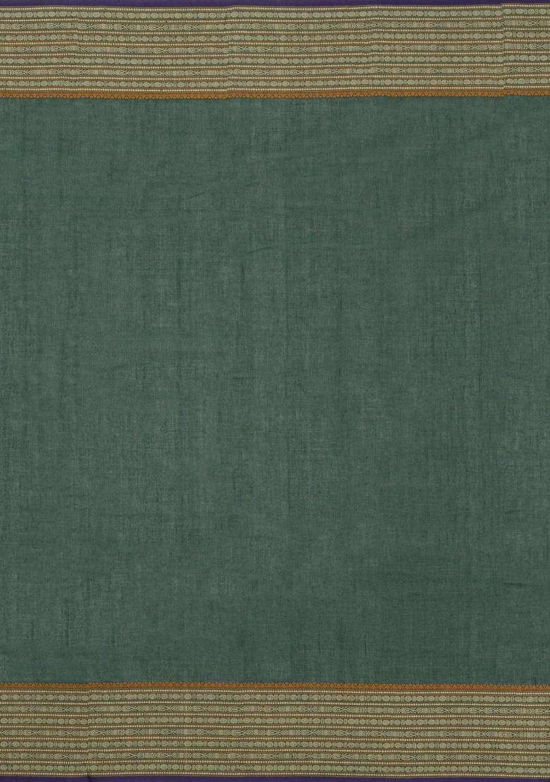 Green Handloom Kanchi Cotton Saree With Buttas With Buttas And Brocade Design For Women - Indya