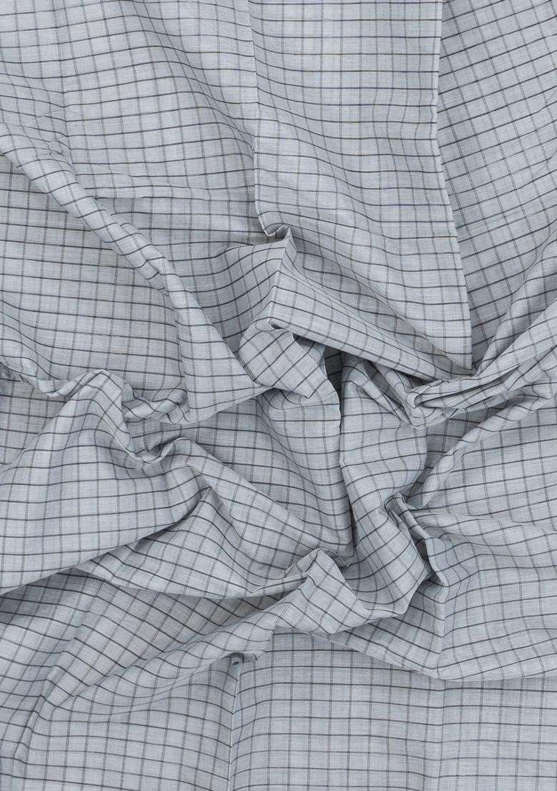 White Handloom Kanchi Cotton Saree With Checks With Checks And Stripes Design For Women - Indya