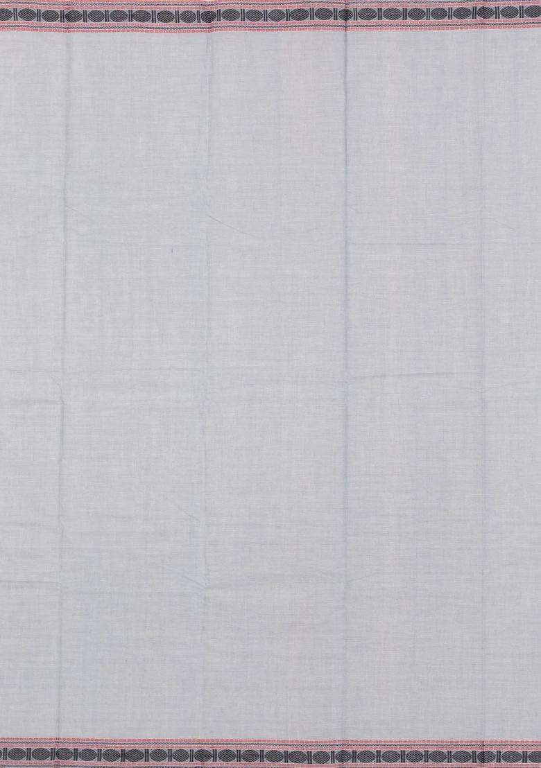 White Handloom Kanchi Cotton Saree With Checks With Checks And Stripes Design For Women - Indya