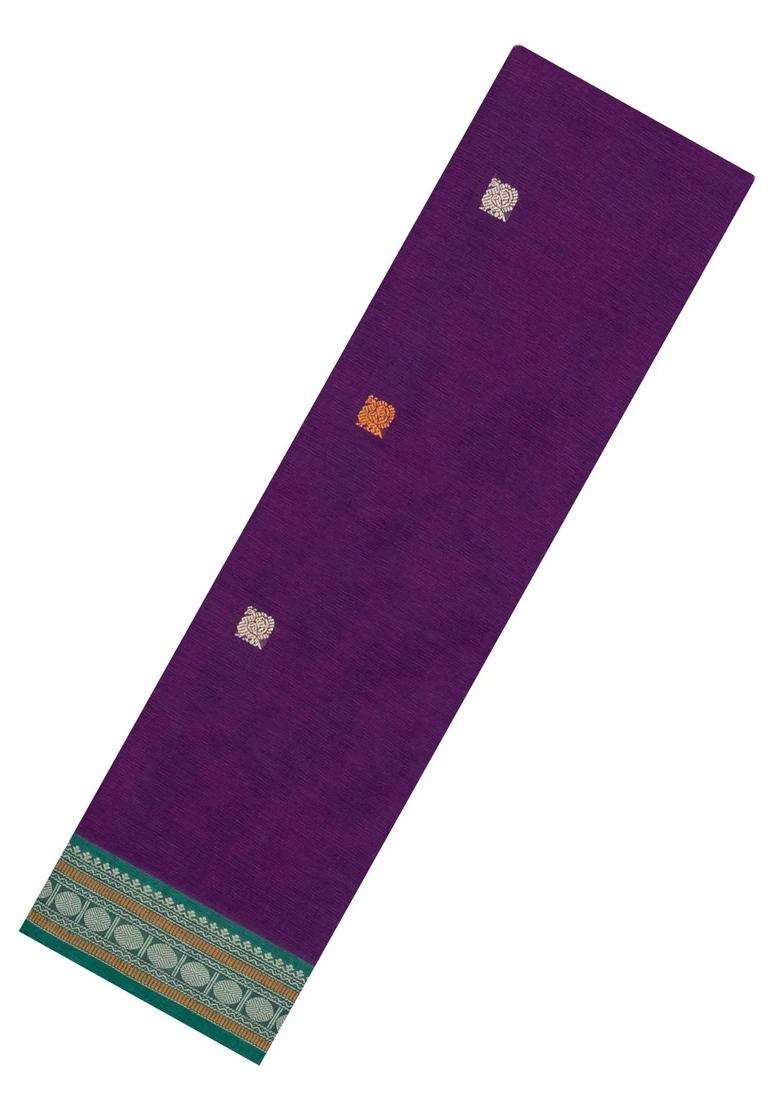Purple Handloom Kanchi Cotton Saree With Buttas With Buttas And Brocade Design For Women - Indya