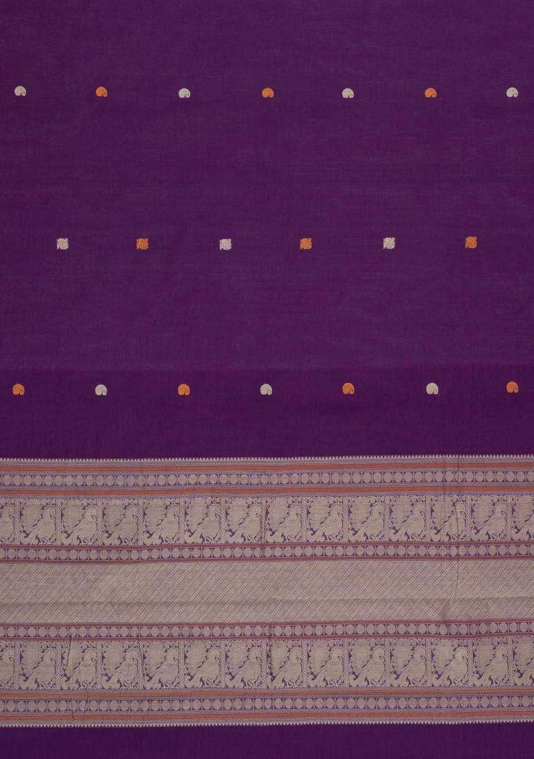 Purple Handloom Kanchi Cotton Saree With Buttas With Buttas And Brocade Design For Women - Indya