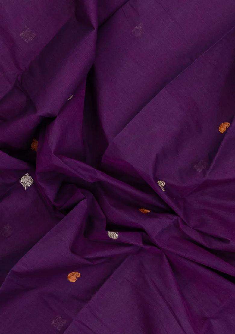 Purple Handloom Kanchi Cotton Saree With Buttas With Buttas And Brocade Design For Women - Indya