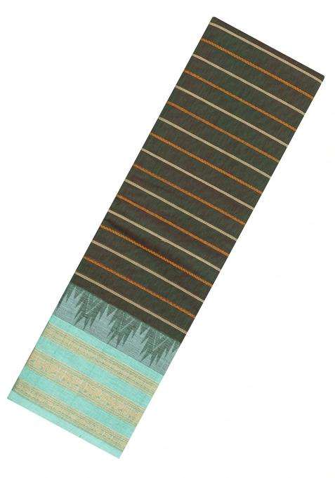 Green Handloom Kanchi Cotton Saree With Stripes With Checks And Stripes Design For Women
