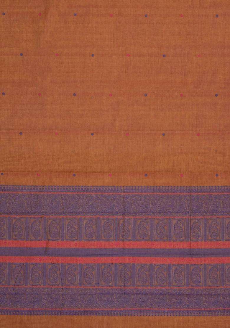 Rust Handloom Kanchi Cotton Saree With Buttas With Buttas And Brocade Design For Women - Indya