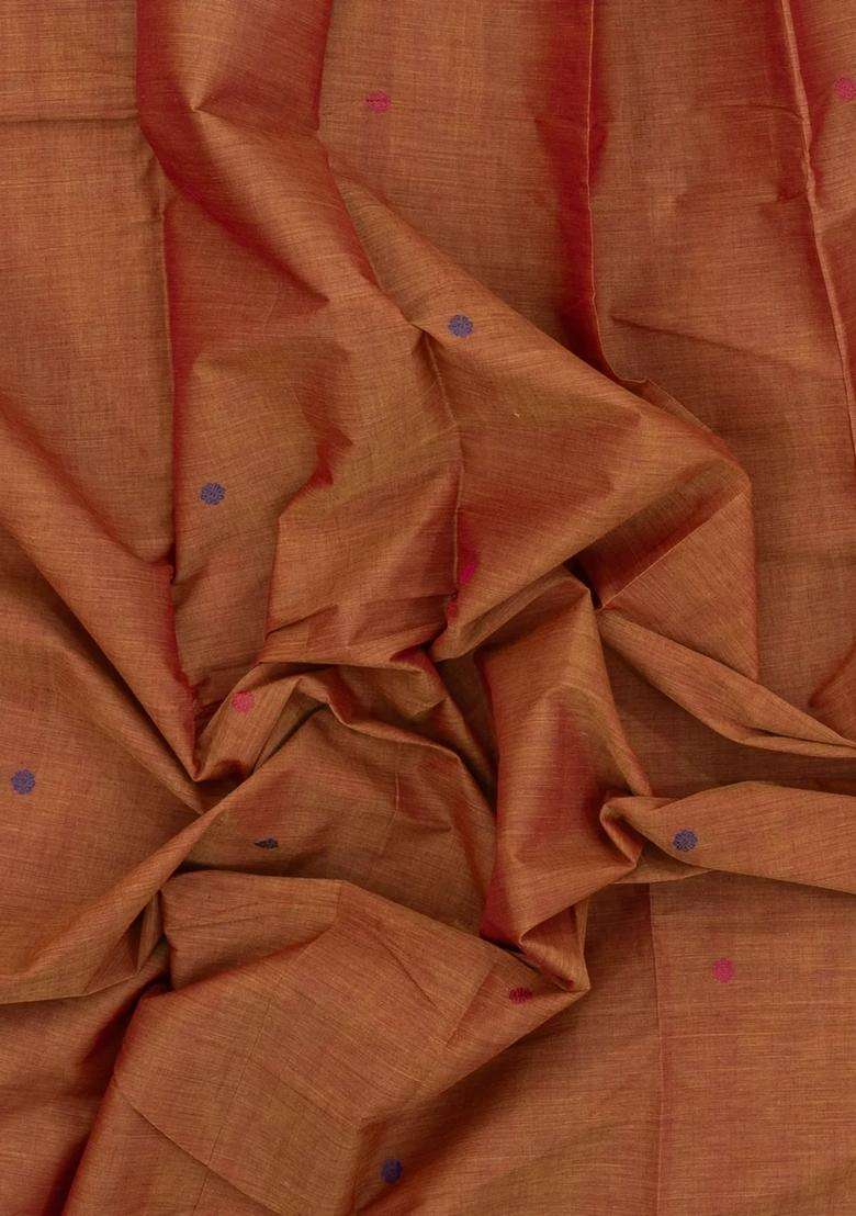 Rust Handloom Kanchi Cotton Saree With Buttas With Buttas And Brocade Design For Women - Indya
