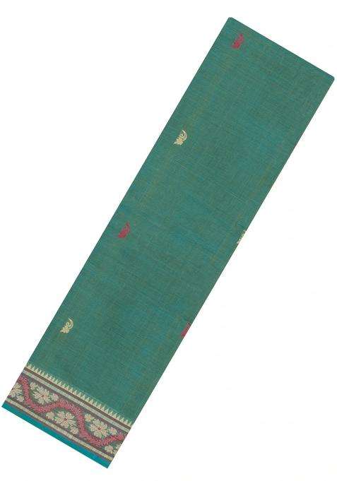 Aquamarine Handloom Kanchi Cotton Saree With Buttas With Buttas And Brocade Design For Women