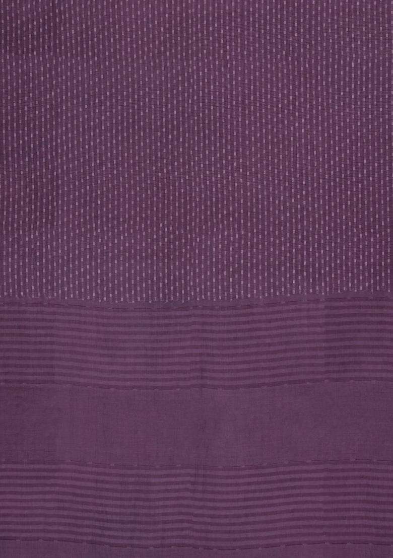 Dark Brown Printed Tussar Silk Saree With Stripes For Women - Indya