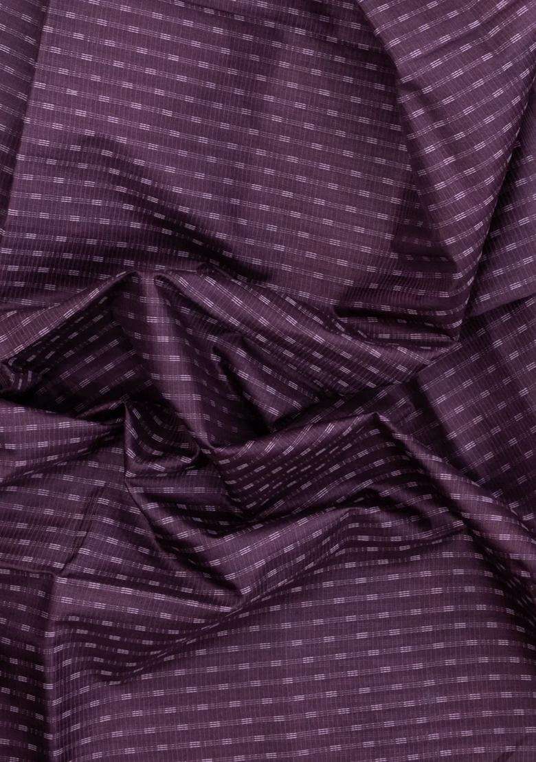 Dark Brown Printed Tussar Silk Saree With Stripes For Women - Indya