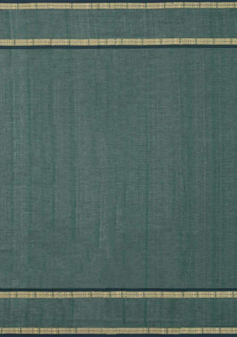 Dark Green Handloom Kanchi Cotton Saree With Buttas With Buttas And Brocade Design For Women - Indya