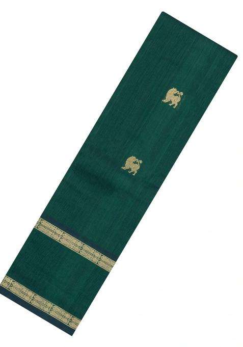 Dark Green Handloom Kanchi Cotton Saree With Buttas With Buttas And Brocade Design For Women