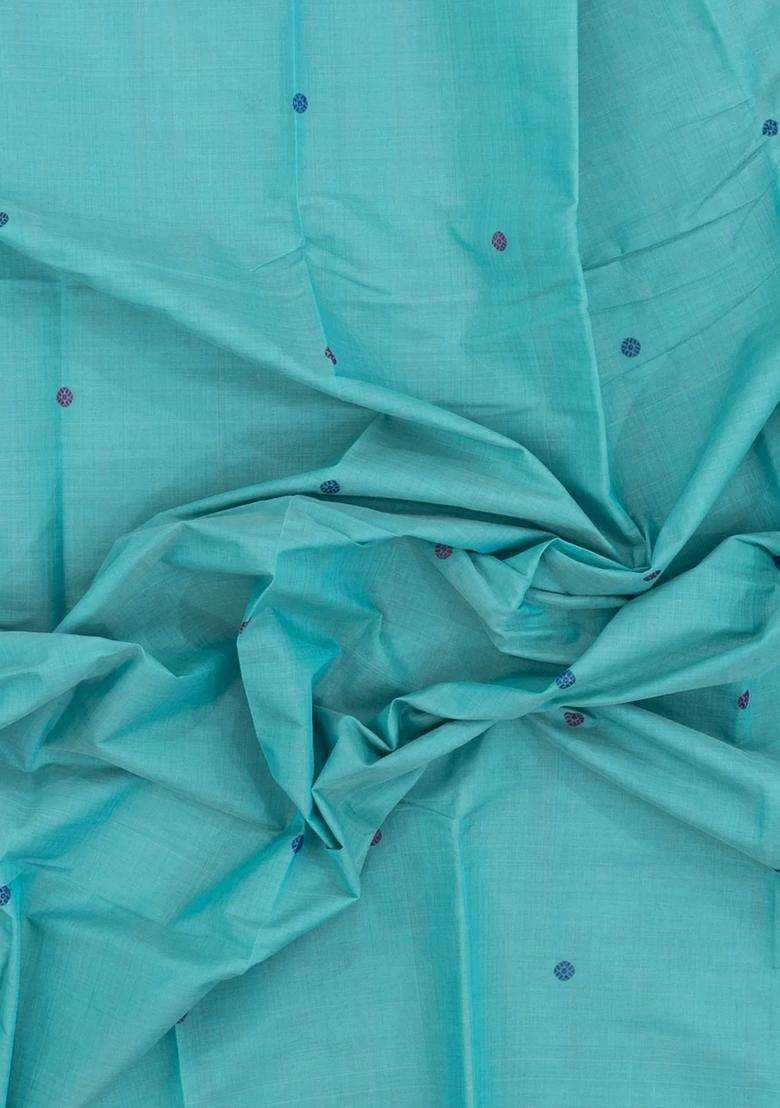 Turquoise Handloom Kanchi Cotton Saree With Buttas With Buttas And Brocade Design For Women - Indya