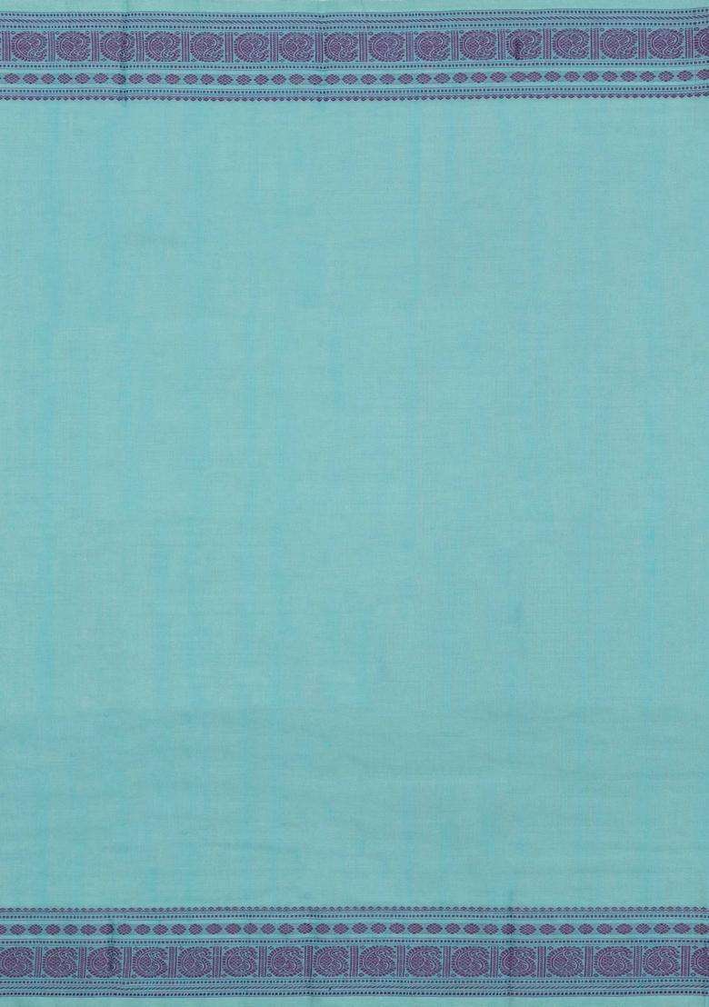 Turquoise Handloom Kanchi Cotton Saree With Buttas With Buttas And Brocade Design For Women - Indya