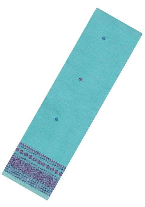 Turquoise Handloom Kanchi Cotton Saree With Buttas With Buttas And Brocade Design For Women