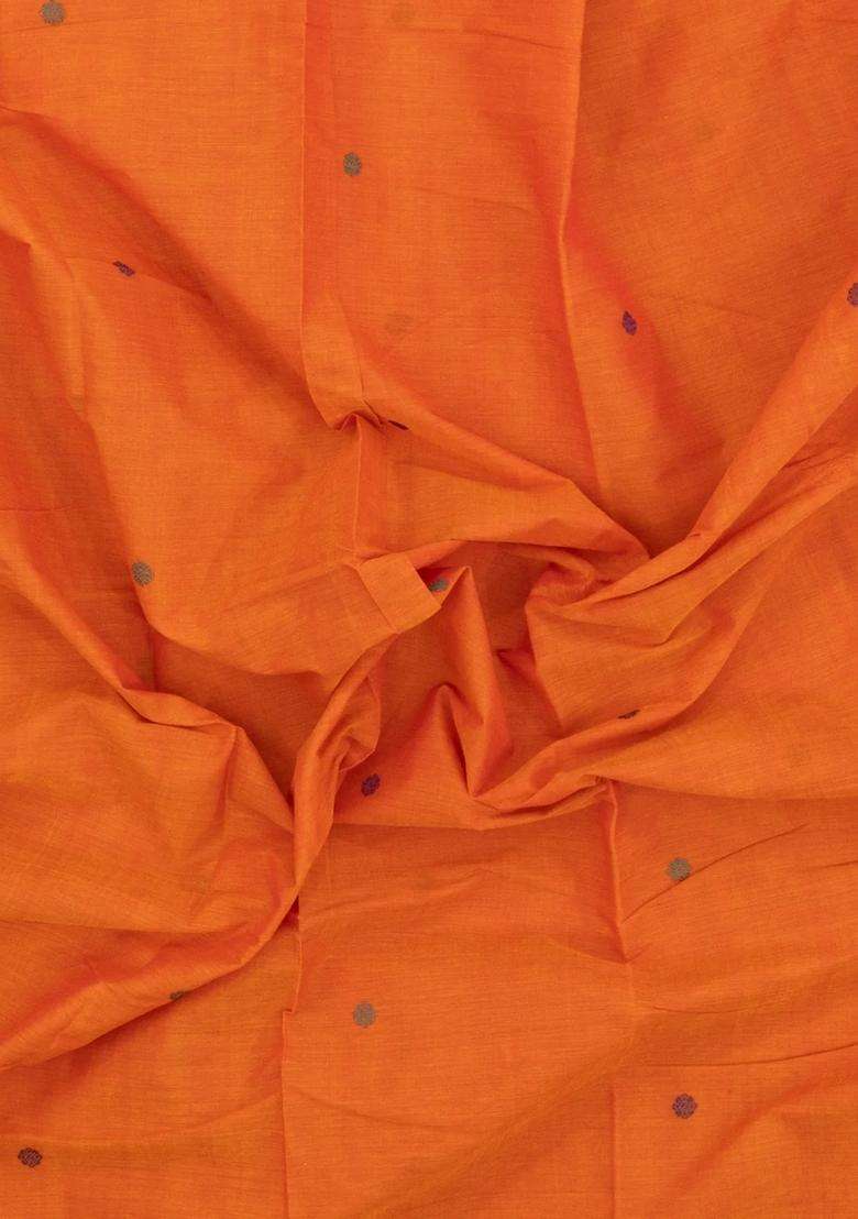 Orange Handloom Kanchi Cotton Saree With Buttas With Buttas And Brocade Design For Women - Indya
