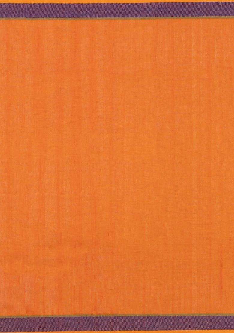Orange Handloom Kanchi Cotton Saree With Buttas With Buttas And Brocade Design For Women - Indya