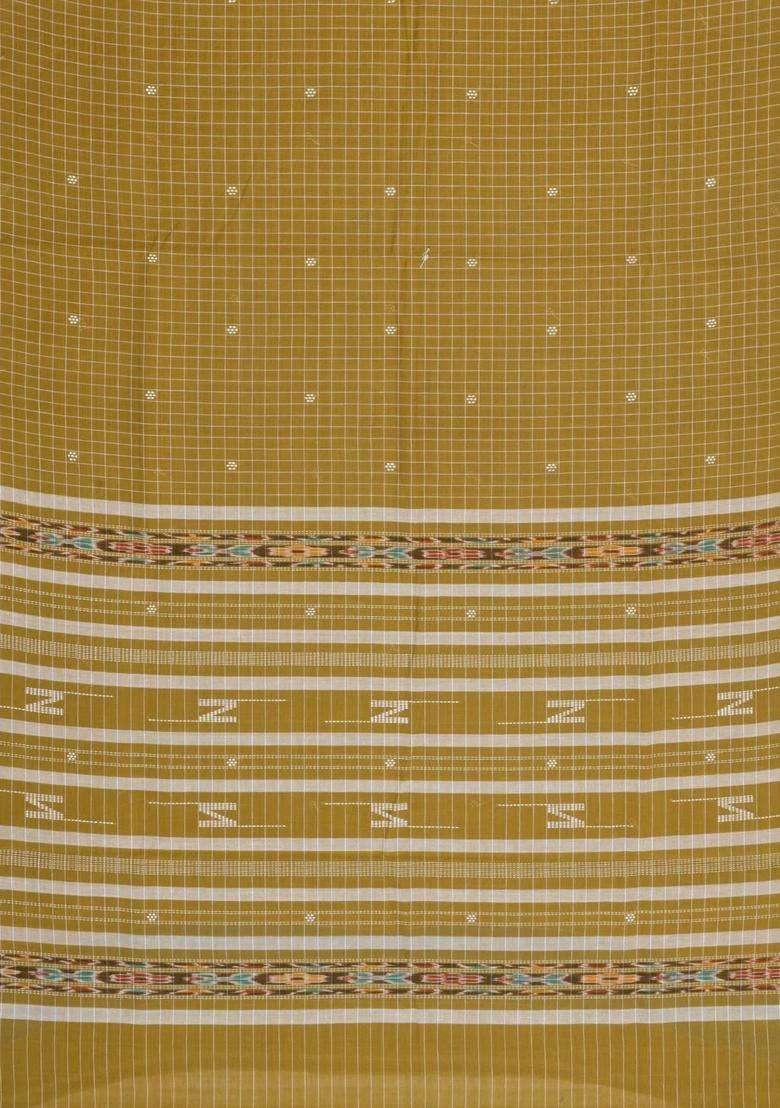 Beige Woven Orissa Cotton Saree With Checks Buttas With Buttas And Brocade Design For Women - Indya