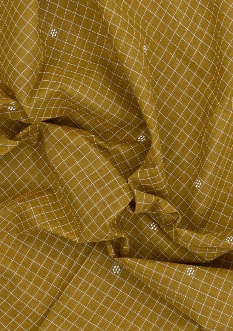 Beige Woven Orissa Cotton Saree With Checks Buttas With Buttas And Brocade Design For Women - Indya