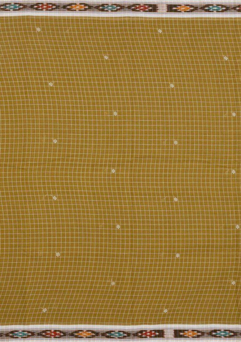 Beige Woven Orissa Cotton Saree With Checks Buttas With Buttas And Brocade Design For Women - Indya